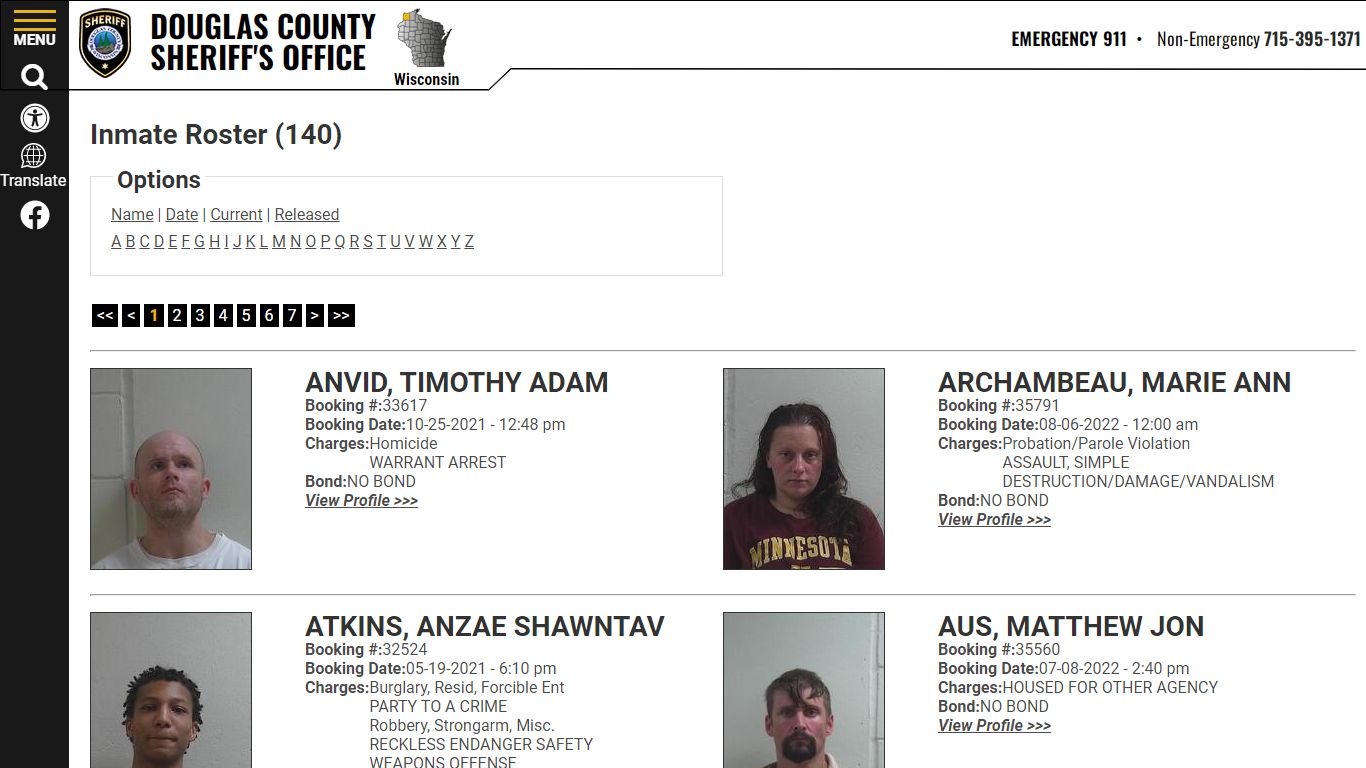 Inmate Roster - Current Inmates - Douglas County Sheriff WI